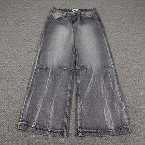 Disclosure Jeans Juniors 7 Gray Charcoal Wash Wide Leg Angel Wings 28x33 Denim